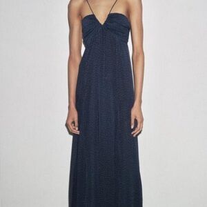ZARA ZW Collection Polka Dot Navy Maxi Dress NWOT